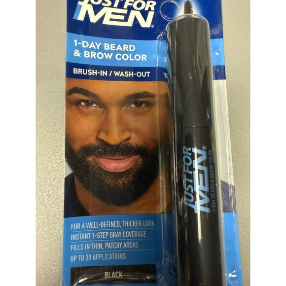 Two Just For Men 1-Day Beard and Brow Color Black Brush-In Wash-Out For Thicker - Picture 2 of 4